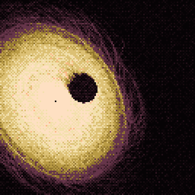 Eternal edition: a dense amber field thrown off-centre, a dark sphere occulting its upper edge.
